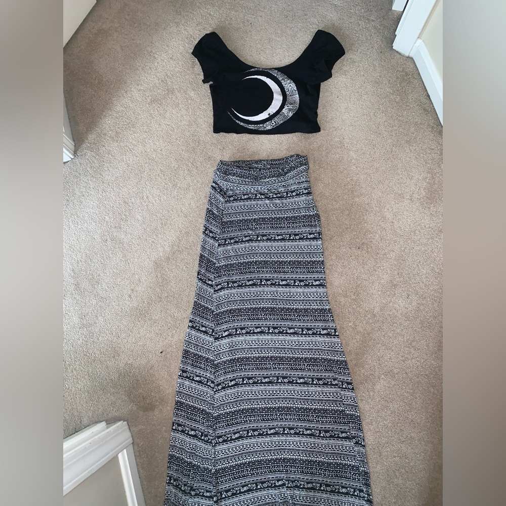 xs boho two piece maxi dress crop top spooky